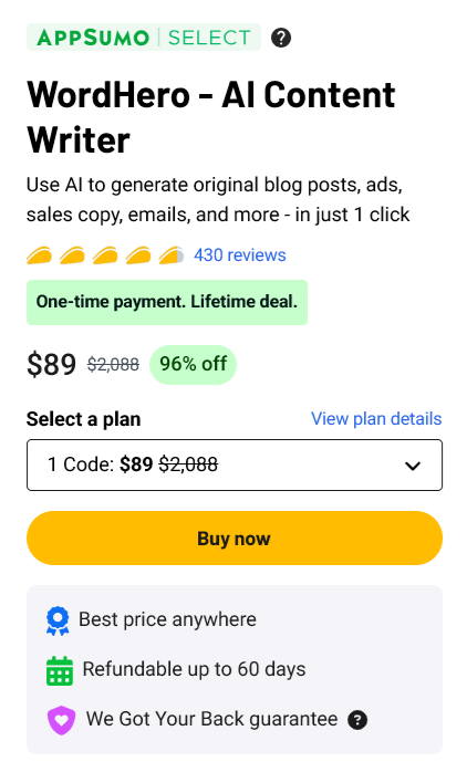 wordhero lifetime deal